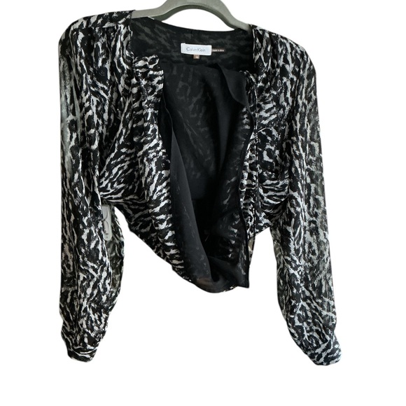 Calvin Klein Black and White Blouse - Tunic Women's Top with Rolled Sleeves XS - Picture 6 of 8